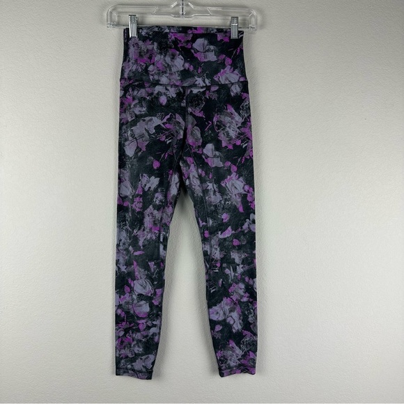 Lululemon Purple Black Floral Shift Align II Athletic Athleisure Leggings Size 4 - Picture 1 of 5